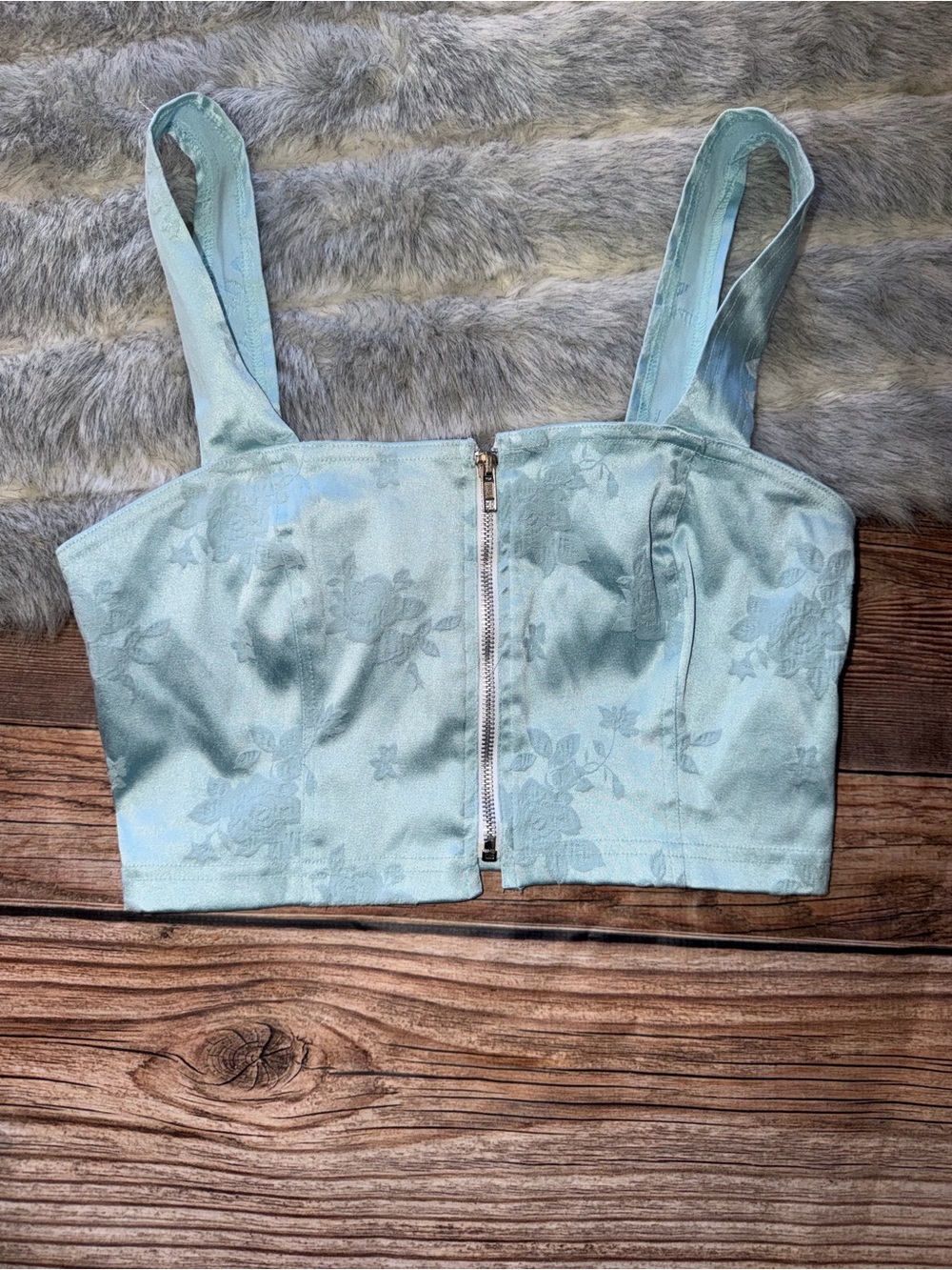 Frederick's of Hollywood Pastel Blue Floral Zip Crop Top